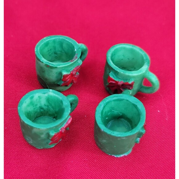 Miniature Christmas Tree TeaPot w/Cups Hand Painted Green Hermitage Pottery Set - Picture 8 of 12
